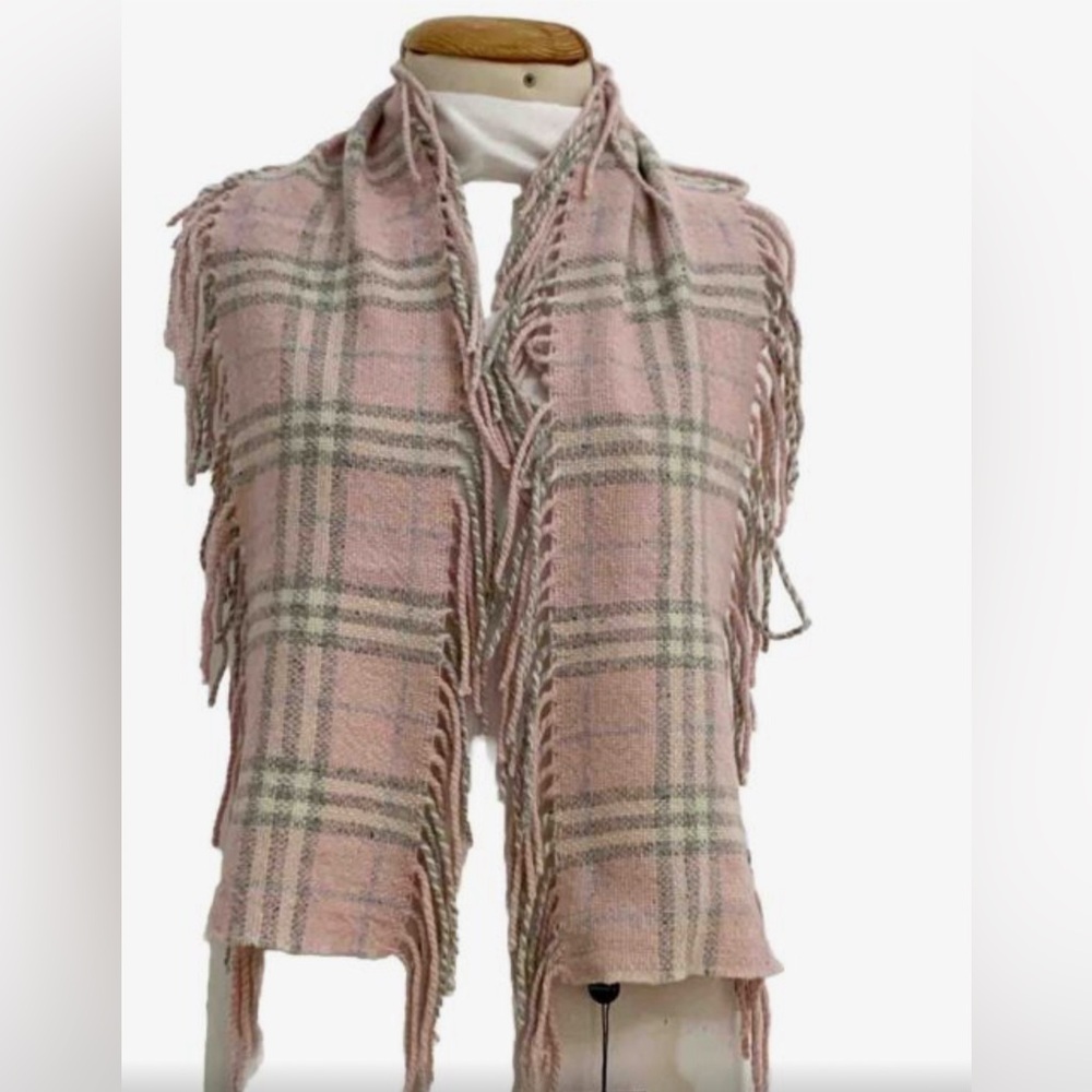 Authentic Burberry pink plaid merino wool scarf
